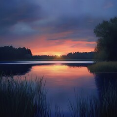 Obraz premium Skyscrapers shine under a dramatic sunset sky of fiery tones image