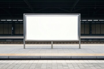 Billboard at Railway Station: A clean, modern billboard stands at the railway station, ready for impactful advertising. The scene captures the billboard in its infrastructure.