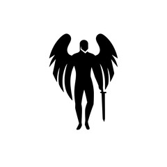 Obraz premium Elegant hand-drawn illustration of a winged figure wielding a sword in a vintage style available for unique tattoo designs