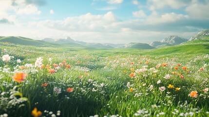 Obraz premium Bright Breezy Spring Day with Soft Wind Through Fresh Flowers