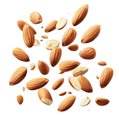 Almonds falling in a whtie background