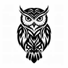 Obraz premium Tribal Style Owl: A Striking Black and White Illustration of a Majestic Owl