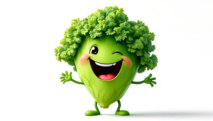 Happy Broccoli Cartoon Character 3d Render