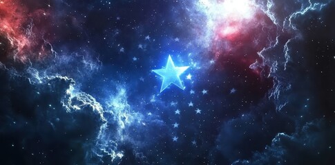 Obraz premium A vibrant celestial star field surrounded by cosmic nebulas and smaller stars
