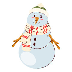 Cute Snowman with Winter Hat and Scarf Illustration