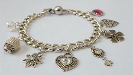 Silver Charm Bracelet on White Background
