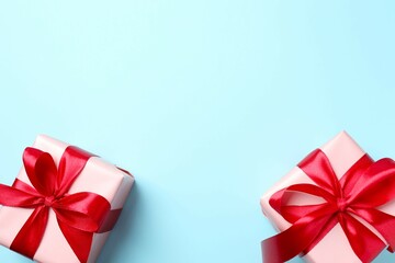Beautiful gift boxes on color background