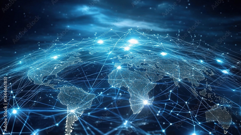 Poster global network visualization of interconnected data points in space