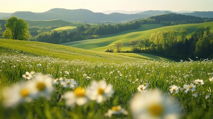 Fototapeta premium Serene Springtime Landscape in the Countryside with Blooms