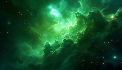 Fototapeta premium Emerald Nebula Space Art Green Galaxy Background