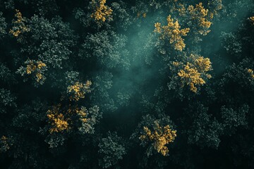 Overhead aerial view depicting forested trees in a natural habitat