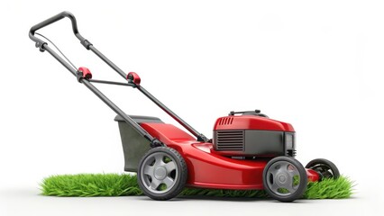 Fototapeta premium Red Lawn Mower on White Background