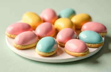 Obraz premium Decorated cookies for Easter celebration, pastel colors and small accents