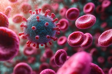 Microscopic view of blood cells and immune response during infection