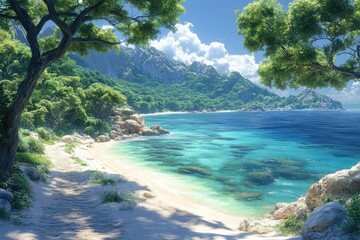 A beautiful pristine coastal scene featuring turquoise water and nature
