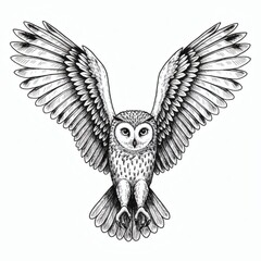 Obraz premium Majestic Owl in Flight: A Detailed Ink Drawing of a Bird in Motion