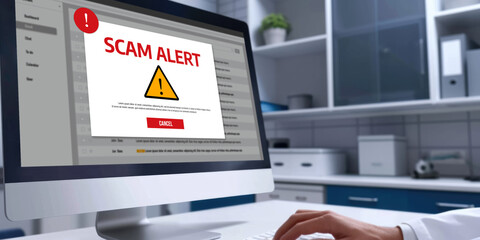 Cyber security software show alert of cyber attack for protection brisk. Danger from virus, phishing and cyber fraud.
