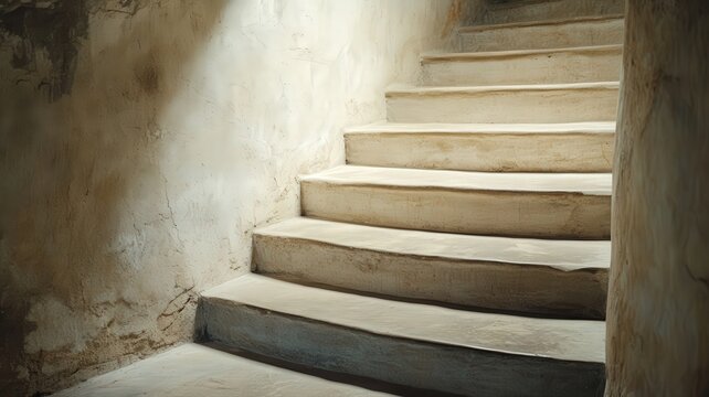 Curving Concrete Staircase in Dim Light - Powered by Adobe