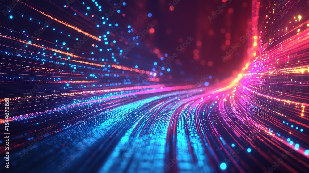 Poster abstract technology background with colorful light trails and lines