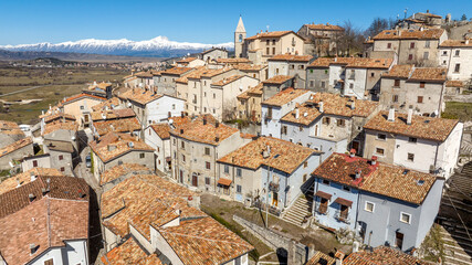 Aerial view of Rocca di Mezzo, a small village on a hill in the province of L'Aquila in Abruzzo,...