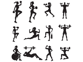 silhouettes of people exercising