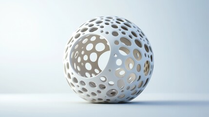 A white sphere with numerous holes and a minimalist aesthetic design