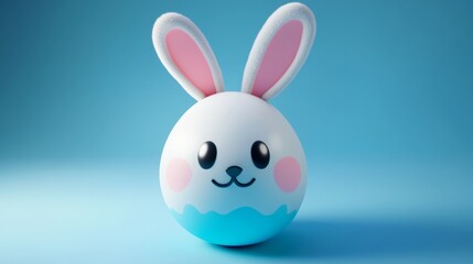 Obraz premium Cute smiling cartoon egg with bunny ears posing on a bokeh background 