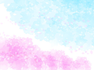 春の桜と花びらと青空イメージのテクスチャー背景素材。桜並木のイメージ。