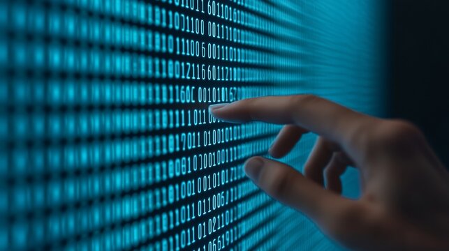 Digital interaction with binary code display virtual environment technology concept futuristic viewpoint