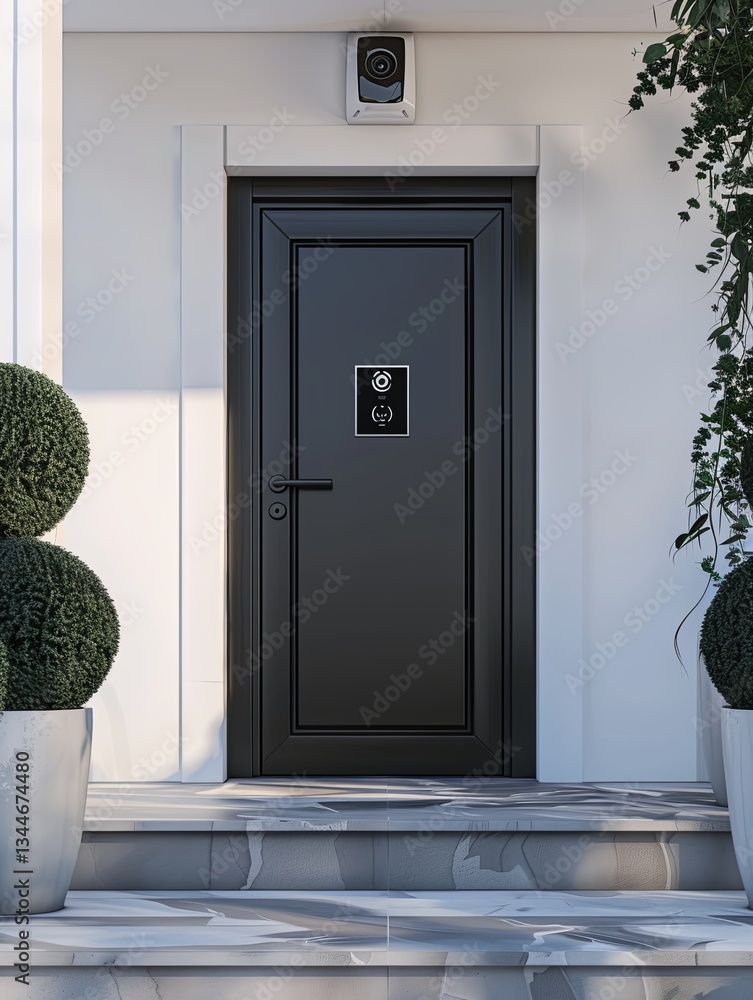 Aufkleber modern front door with smart lock and video doorbell camera enhancing home security and convenience 