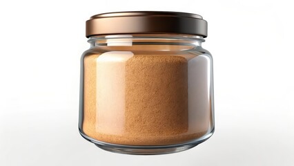 Glass Jar with Brown Powder, White Background
