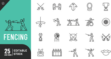 Fencing line editable icon set. Thin modern style vector illustration.	
