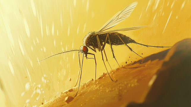 Mosquito Perched on Skin, Preparing to Bite Under the Sunlight