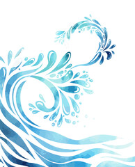 Blue watercolor river ocean wave layer background. hand drawn. Not AI, Vector illustration.