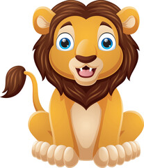 Obraz premium Cute lion cartoon sitting on white background