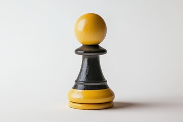 A wooden chess piece stands prominently on a white background