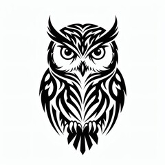 Obraz premium Tribal Owl Tattoo Design: A Fierce and Elegant Black Ink Bird Illustration