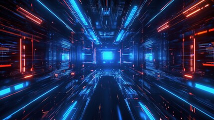Abstract Technology Background with Blue and Red Light Effects