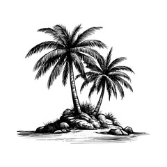 Tropical Beach Paradise Sketch Style
