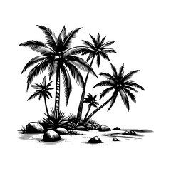 Tropical Beach Paradise Sketch Style