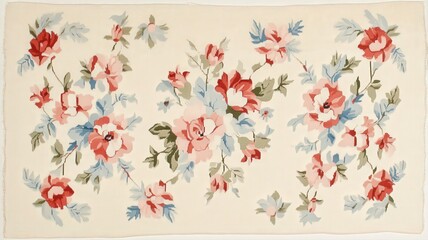Elegant Pink and Blue Rose Floral Pattern on Off White Background