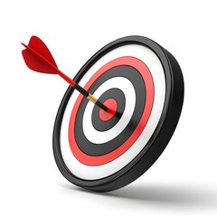 Target with Red Dart Hitting Center on Isolated White Background