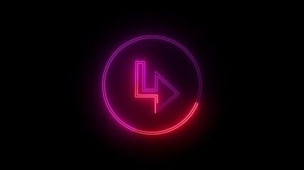 glowing neon on the black background,
 direction right arrow animation icon signal road traffic signal sign symbol.