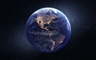 Fototapeta premium Spring Equinox Cosmic Harmony, Earth at night, viewed from space