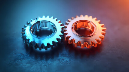 Blue and Orange Gears Interacting