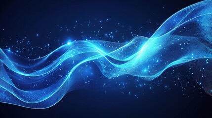 Stunning Abstract Blue Waves with Digital Lines and Sparkling Effects