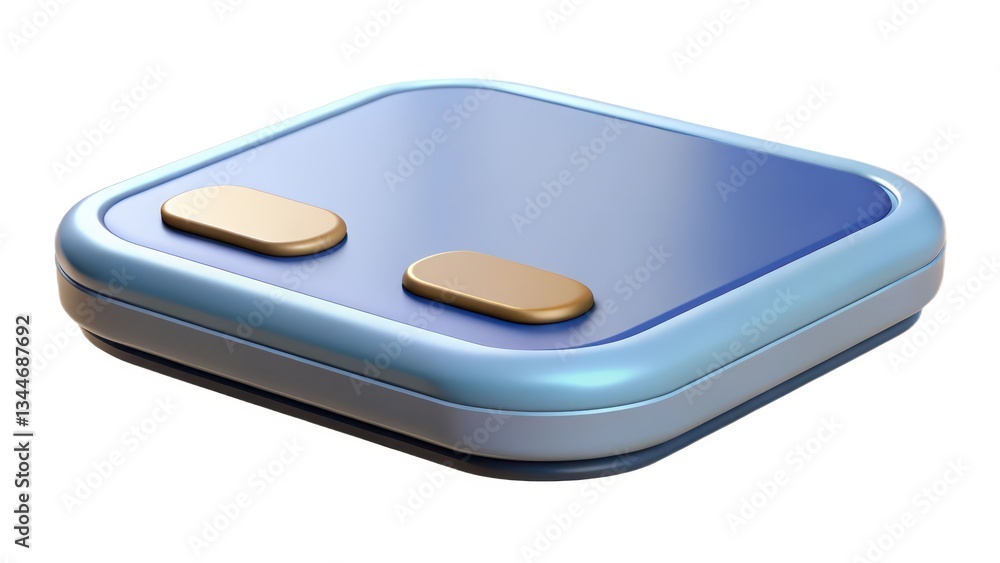 Poster blue compact device with two buttons on white background