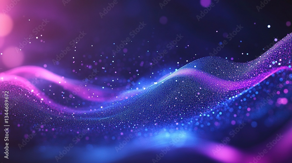 Poster bright futuristic abstract background with particles and bokeh effects