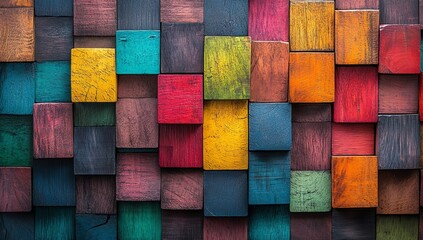 Colorful Abstract Wooden Block Background with Artistic Patterns