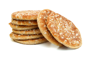 Stack buns with sesame seeds on a white background 